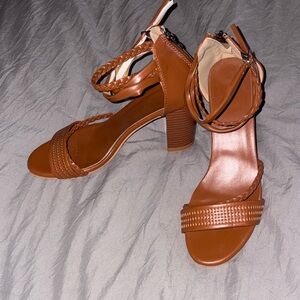 Braided Strap Tan Heels